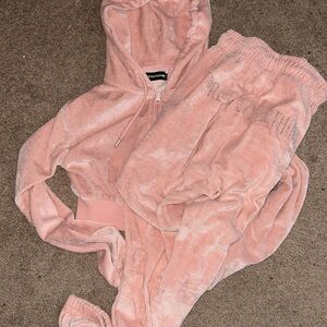 PrettyLittleThing Blush Velour Hoodie Set